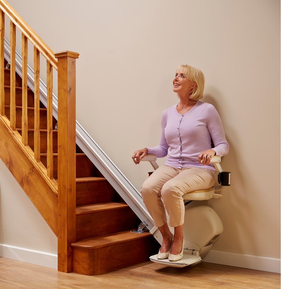 Woman at bottom of stairs